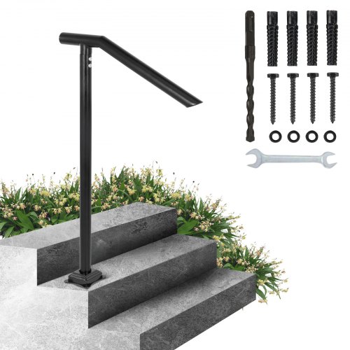 

VEVOR 3Ft Step Railing, Iron Stair Handrail Floor Mounted Sturdy Black Arched Handrails for Outdoor Indoor Steps Fits 2 to 3 Steps