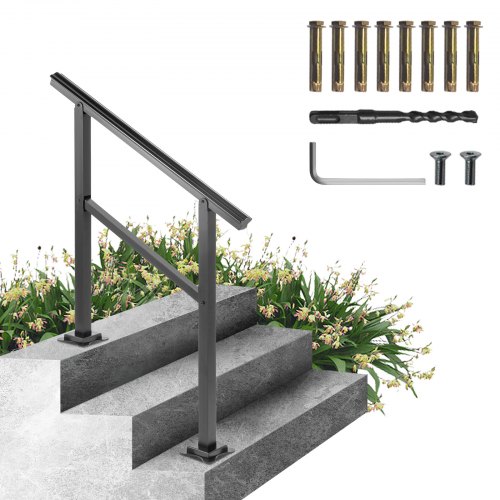 

VEVOR Outdoor Handrail 165LBS Load Handrail Outdoor Stairs Aluminum Stair Handrail 36 x 35" Outdoor Stair Railing Transitional Range from 0 to 50° Staircase Handrail Fits 2-3 Steps with Screw Kit