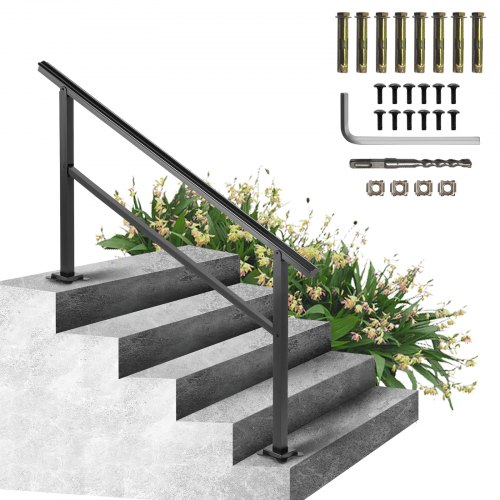 

VEVOR Outdoor Handrail 165LBS Load Handrail Outdoor Stairs Aluminum Stair Handrail 152 x 89.5 cm Outdoor Stair Railing Transitional Range from 0 to 30° Staircase Handrail Fits 4-5 Steps with Screw Kit