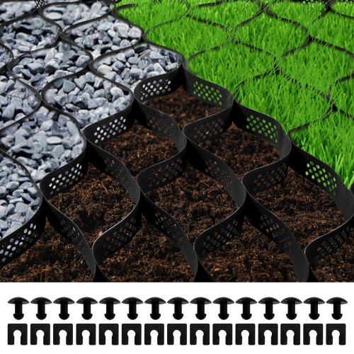 VEVOR Ground Grid, 1885 lbs per Sq Ft Load Geo Grid, 3 Depth Permeable Stabilization System for DIY Patio, Walkway, Shed Base, Light Vehicle Driveway, Parking Lot, Grass, and Gravel