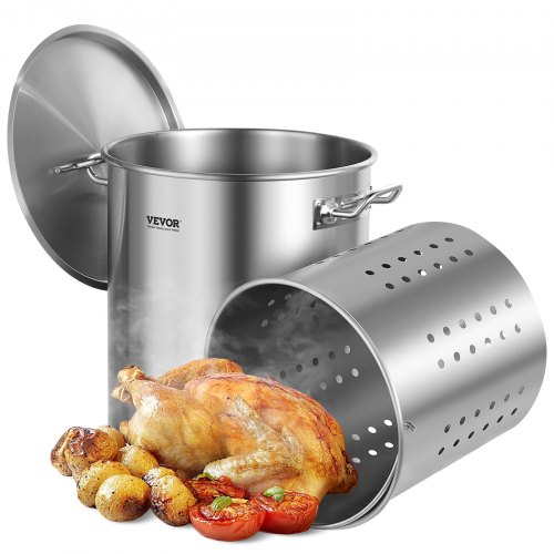 

VEVOR Stainless Steel Stockpot, 42 Quart Large Cooking Pots, Cookware Sauce Pot with Basket, Lid, and Handle, Heavy Duty Commercial Grade Stock Pot, Sanding Treatment, for Large Groups Events Silver
