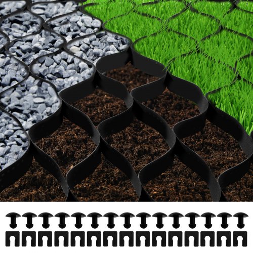 VEVOR Ground Grid, 1885 lbs per Sq Ft Load Geo Grid, 2" Depth Permeable Stabilization System for DIY Patio, Walkway, Shed Base, Light Vehicle Driveway, Parking Lot, Grass, and Gravel
