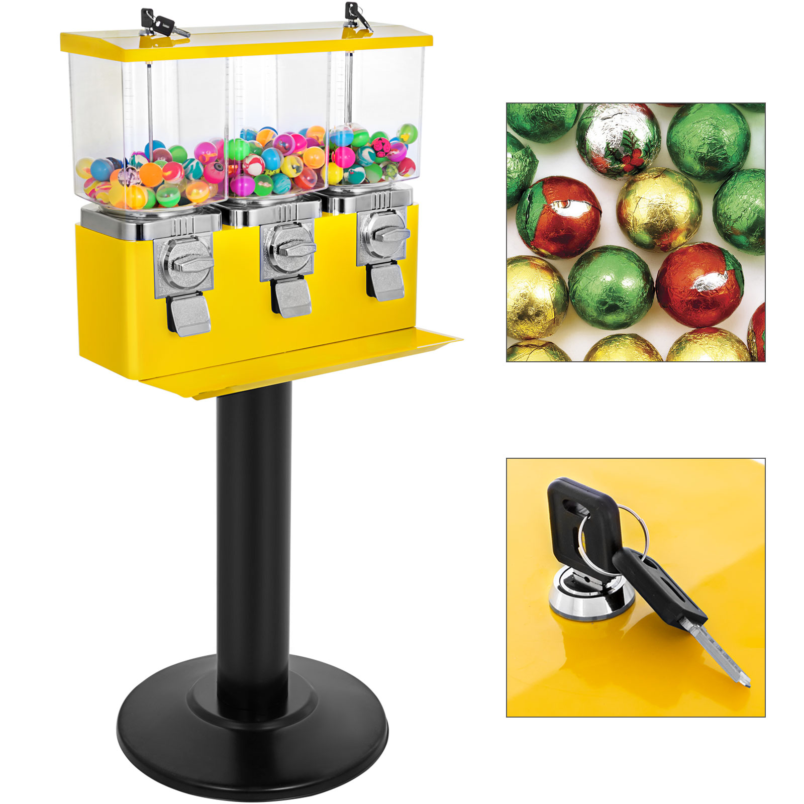 Yellow Triple Bulk Candy Vending Machine Coin Mechanisms Three-head Dispenser от Vevor Many GEOs