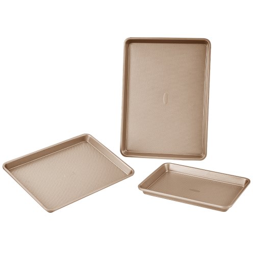 

Baking Pan Set 3-Piece Nonstick Carbon Steel Bakeware Set with Silicone Handle