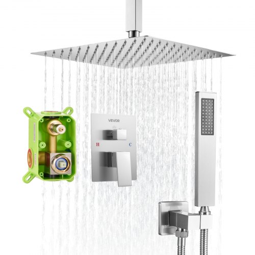 Shower Faucet Set 12"" Square Rain Shower Head and Hand Set Brushed Nickel