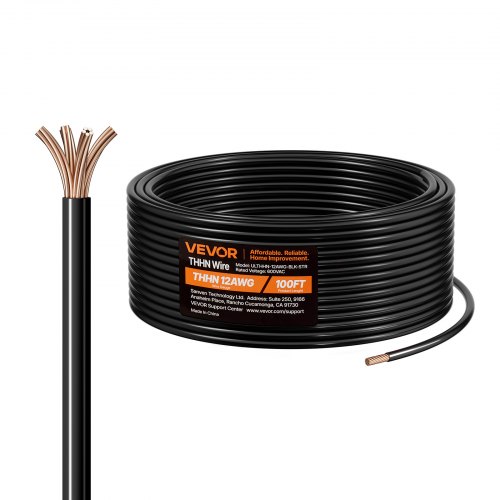 12 AWG THHN Wire 19-Stranded Black Copper Building Wire Nylon Jacket 100 ft 600V
