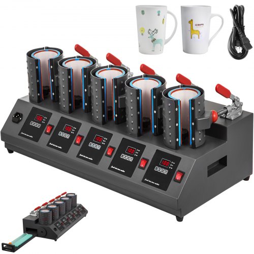 5 In 1 Digital 5 Cup Mug Heat Press Machine Commercial Sublimation Adjustable