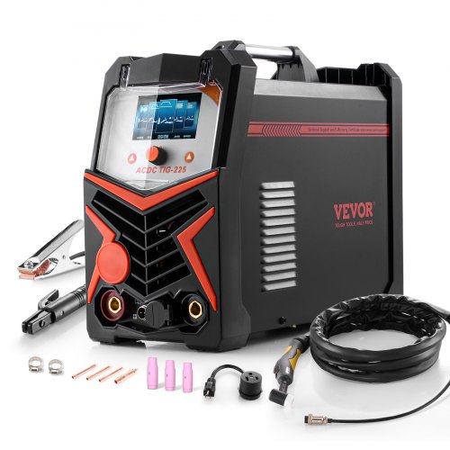 VEVOR TIG Welder, 225A 6-In-1 Aluminum Welding Machine (Large LED Display)- AC TIG/DC TIG/AC Pulse TIG/DC Pulse TIG/Spot TIG/MMA(Stick), Electric Welder with IGBT Inverter