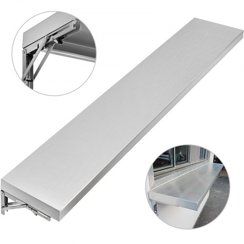 VEVOR 70.9x11.4x1.8 Inch Concession Window Shelf Stainless Steel Drop Down Folding Serving Food Wall Shelf Stand Serving for Concession Trailer Serving Window