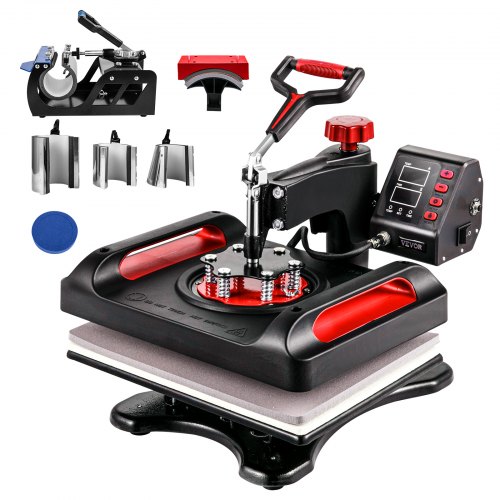 

VEVOR Heat Press Machine 12 x 15 Inch 8 in 1 Heat Press Sublimation Machine 360° Rotation Swing Away 8 in 1 Shirt Printing Machine Dual-Tube Heating for DIY T-Shirts Cap & Mugs Red