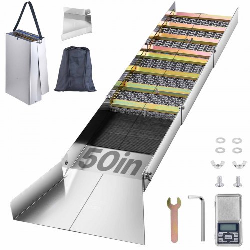 

VEVOR Folding Aluminum Alloy Sluice Box, Compact 50\" Sluice Boxes for Gold, Lightweight Gold Sluice Equipment, Portable Sluice Boxes with Miner's Moss, River, Creek, Gold Panning, Prospecting, Dredg