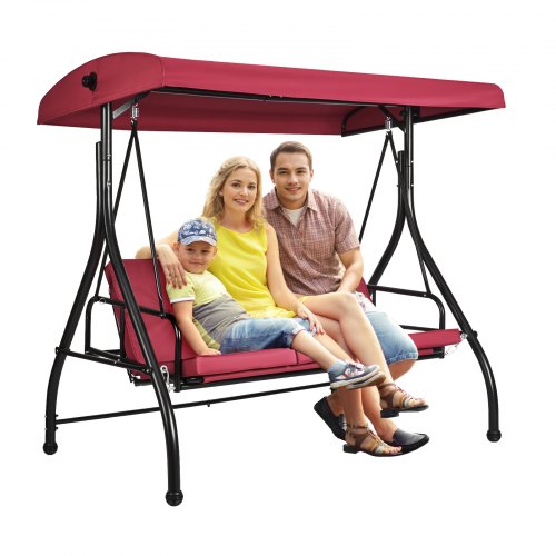 

VEVOR 3-Seat Patio Swing Chair, Converting Canopy Swing, Outdoor Patio Porch with Adjustable Canopy, Removable Thick Cushion and Alloy Steel Frame, for Balcony, Backyard, Poolside, Burgundy