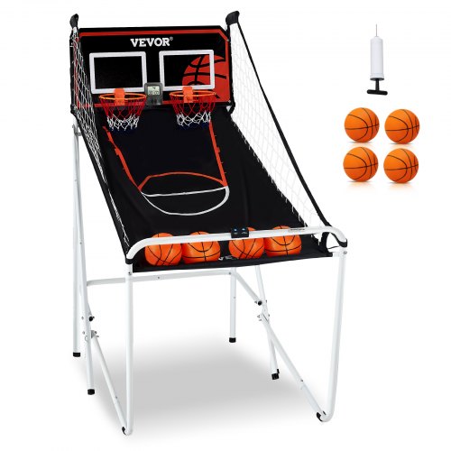 

VEVOR Foldable Basketball Arcade Game, 2 Player Indoor Basketball Game, Home Dual Shot Sport with 4 Balls, 8 Game Modes, LCD Electronic Scoreboard, and Inflation Pump, for Kids, Adults (Black & White)