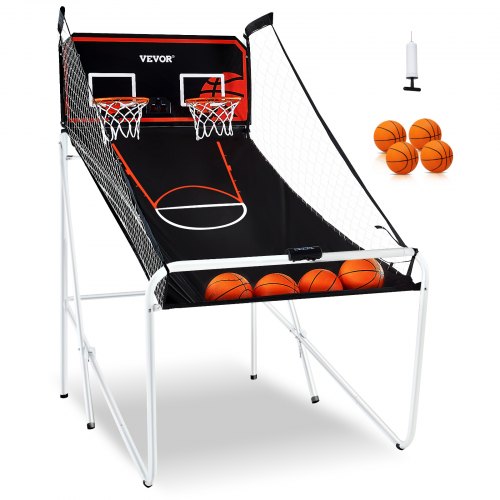 

VEVOR Foldable Basketball Arcade Game, 2 Player Indoor Basketball Game, Home Dual Shot Sport with 4 Balls, 8 Game Modes, Electronic Scoreboard, and Inflation Pump, for Kids, Adults (Black & White)