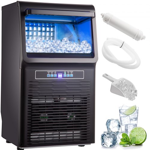 Details about   Ice Cube Maker Machine 90Lbs Commercial LCD Control Panel Water Filter 33lb Bin 