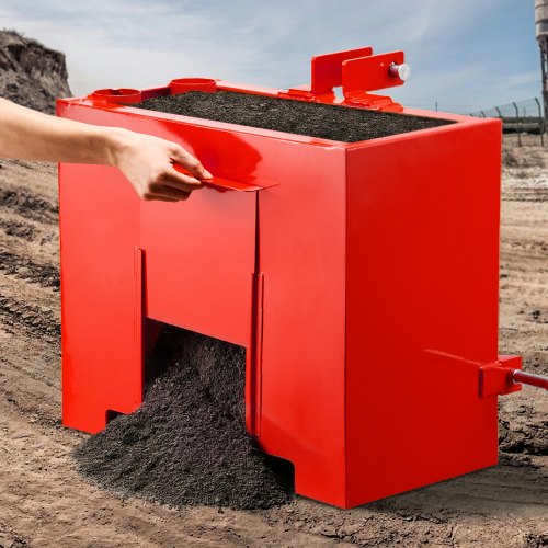 VEVOR Ballast Box, 3-Point Category 1 Tractor Ballast of 800 lbs Capacity, with Standard 2 Inch Hitch Receiver, Heavy-Duty Steel 3.2 ft&sup3; Large Volume Durable Loader Attachment with Sliding Door, Red
