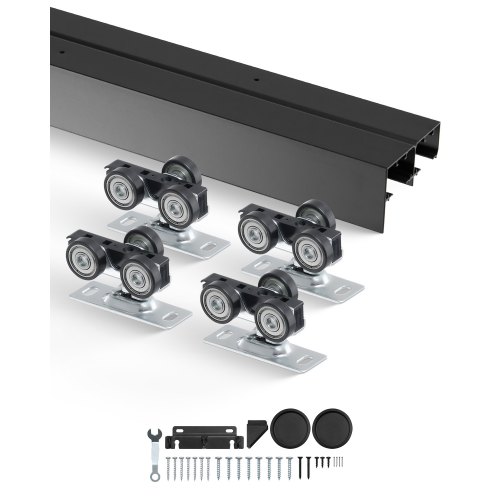 VEVOR Bypass Door Hardware, 1.22 m Heavy Duty Bypass Sliding Door Hardware Kit, Aluminum Alloy Sliding Closet Door Hardware Set with Finger Pulls, for 2 Door System, Fit Door Thickness 35 - 45 mm