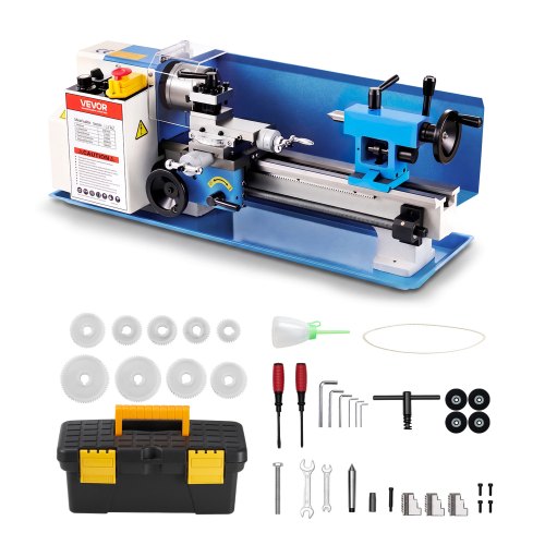 VEVOR Metal Lathe 180 x 305 mm 550W Benchtop Lathe Machine Variable Speed, 2500RPM Max Speed with Nylon Gear, Reversible Direction, 8 Metric Thread Pitches, for Precision Metalworking Turning Drilling