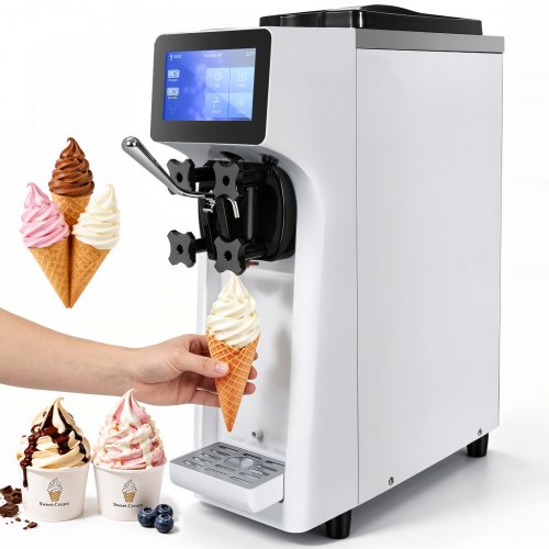VEVOR Commercial Ice Cream Machine, 10L/H Yield, 900W Single Flavor Countertop Soft Serve Ice Cream Maker, 4L Hopper 1.6L Cylinder, Touch Screen Auto Clean Pre-cooling, for Restaurant Snack Bar