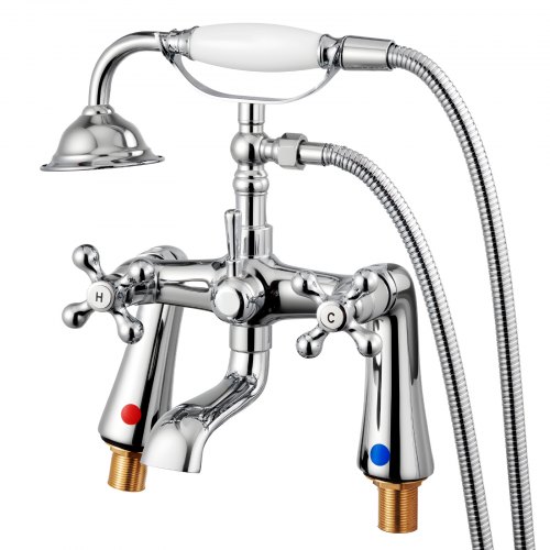 VEVOR Clawfoot Tub Faucet, Deck Mount Bathtub Faucets with Handheld Shower, Vintage Polished Chrome Clawfoot Tub Filler Faucet Shower Kit with 360° Rotation Spout & 59-inch Long Hose for Bathtubs