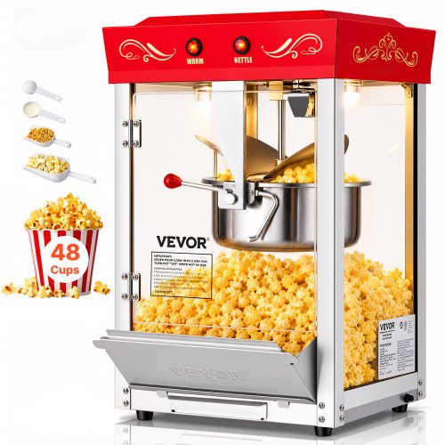 Vevor Popcorn Machine, 8Oz Stainless Steel Kettle, 800W Commercial Countertop Popcorn Maker, 48 Cups Per Batch Theater Style Popper, With 2-Button Con-image