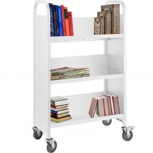 VEVOR 200LBS Book Cart, Library Cart 30x14x45 Inch Rolling Book Cart, Single Sided V-Shaped Sloped Shelves with 4 Inch Lockable Wheels, for Home Shelves Office and School Book Truck in White