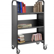 Book Cart Library Cart 200lb with Single Sided V-Shaped Sloped Shelves in Black