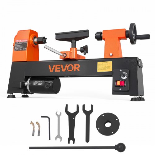 VEVOR Wood Lathe 1/3 HP 8" x 13" Mini Benchtop Wood Lathe Variable Speed, 150 to 3200 RPM, Woodworking Machine with Tool Rest, Wrenches, Feet, for Beg