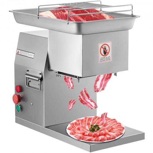 VEVOR Commercial Meat Cutter Machine 1100 LB/H 3mm Stainless Steel With Pulley 600W Electric Food Cutting Slicer For Kitchen Restaurant Supermarket Ma