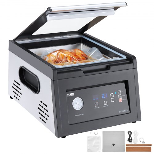VEVOR Chamber Vacuum Sealer, 380W Vacuum Pump Power, Vacuum Packing Machine for Wet Foods, Meat, Compact Design with 11.5 Sealing Length, Ideal Commercial Vacuum Sealer for Professional and Home Use