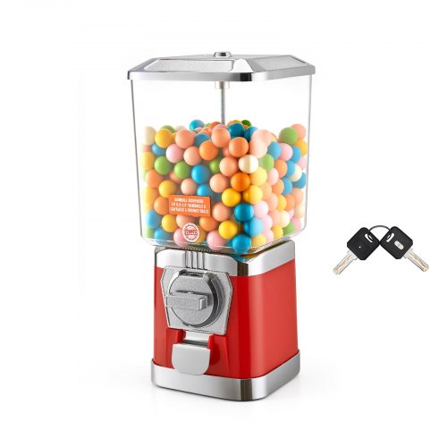 

VEVOR Gumball Machine for Kids, 17"H Home Candy Vending Machine, PC Gumball Dispenser, Bubble Gum Machine for Game Stores, Coin Operated Gumball Bank for Toy Capsules Bouncy Balls Candy, Red