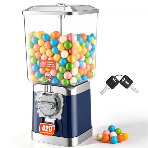 VEVOR Gumball Machine for Kids, 17"H Home Candy Vending Machine, PC Gumball Dispenser, Bubble Gum Machine for Game Stores, Coin Operated Gumball Bank for Toy Capsules Bouncy Balls Candy, Blue