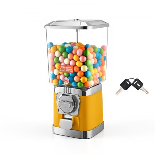 

VEVOR Gumball Machine for Kids, 17"H Home Candy Vending Machine, PC Gumball Dispenser, Bubble Gum Machine for Game Stores, Coin Operated Gumball Bank for Toy Capsules Bouncy Balls Candy, Yellow