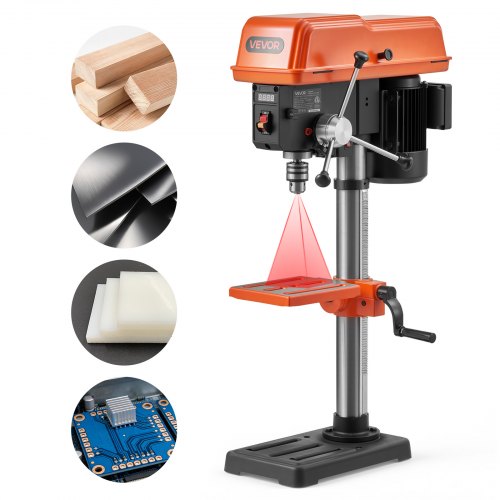 

VEVOR 10-Inch Benchtop Drill Press, 5 Amp, 0.8 HP 600W Bench Drill Press, 530-3140 RPM Variable Speed, 0-45° Tilting Worktable, with Laser and LED Work Light, Tabletop Drilling Machine, for Wood Metal