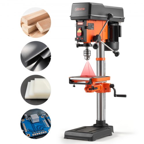 

VEVOR 12-Inch Benchtop Drill Press, 6.2 Amp, 1 HP Bench Drill Press, 530 to 3140 RPM Variable Speed, 0-45° Tilting Worktable, with Laser and LED Work Light, Tabletop Drilling Machine, for Wood Metal