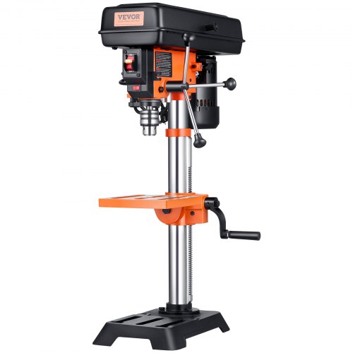 VEVOR Benchtop Drill Press, 3.2 Amp, 5-Speed Adjustable Drill Press with 650/1050/1800/2350/3100 RPM, 10-inch Swing, Cast Iron Frame, 0-45° Tiltling Worktable, Work Light, for Drilling Wood & Metal