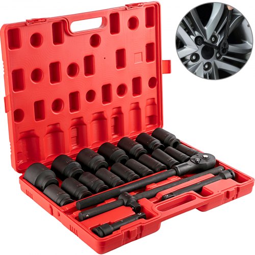 VEVOR Impact Socket Set 3/4 Inches 22 Piece Deep Impact Sockets, Socket Assortment 3/4 Inches Drive Socket Set Impact Standard SAE Sizes 7/8 Inches to 2 Inches Includes Adapters and Ratchet Handle