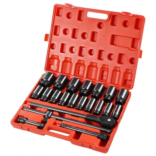 

VEVOR Impact Socket Set 3/4 Inches 22 Piece Deep Impact Sockets, Socket Assortment 3/4 Inches Drive Socket Set Impact Standard SAE Sizes 7/8 Inches to 2 Inches Includes Adapters and Ratchet Handle