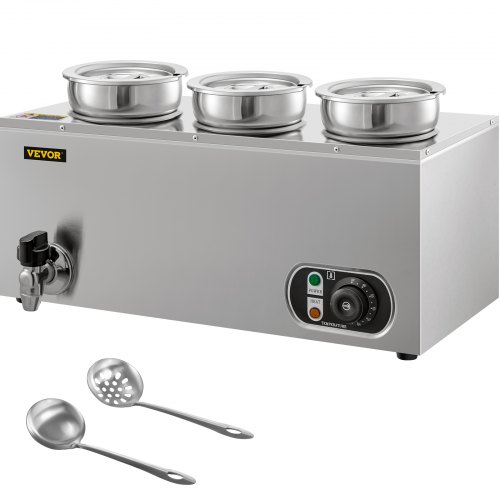 

VEVOR Commercial Soup Warmer, 3 x 4.2 Qt Round Pots, Restaurant Soup Warmer 0-85℃, Soup Station 1500W Soup Well Commercial with Faucet, Soup Kettle Warmer with 4 ladles, Cheese Warmer, Stainless Steel