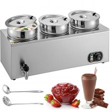 VEVOR 110V Commercial Soup Warmer 22.2 Qt Capacity, 800W Electric Food Warmer Adjustable Temp. 86-185℉, Stainless Steel Countertop Soup Pot with Tap, Bain Marie Food Warmer for Cheese/Hot Dog/Rice
