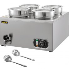 VEVOR 110V Commercial Food Warmer 16.8 Qt Capacity, 1500W Electric Soup Warmer Adjustable Temp.86-185?, Stainless Steel Countertop Soup Pot with Tap, Bain Marie Food Warmer for Cheese/Hot Dog/Rice