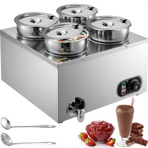 VEVOR 110V Commercial Soup Warmer 29.6 Qt Capacity, 1500W Electric Food Warmer Adjustable Temp.86-185℉, Stainless Steel Countertop Soup Pot with Tap, Bain Marie Food Warmer for Cheese/Hot Dog/Rice | V