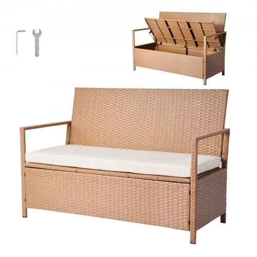 

VEVOR Outdoor Storage Bench PE Rattan 265L Deck Box Waterproof Outdoor Seat