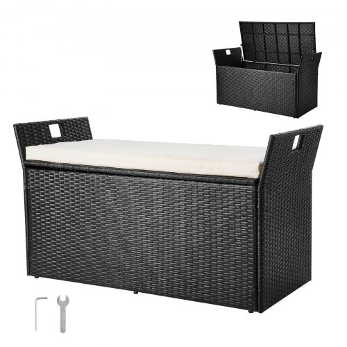 

VEVOR Outdoor Storage Bench PE Rattan 90 Gal Deck Box Waterproof Outdoor Seat