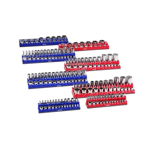 

VEVOR Magnetic Socket Organizer Set 8PCS Socket Trays Blue & Red for Metric SAE