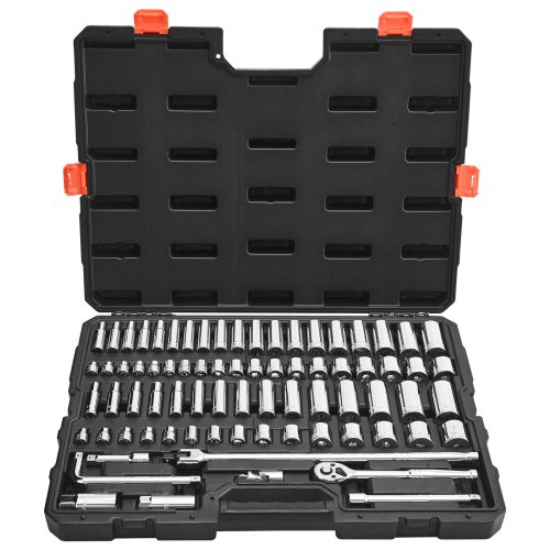 VEVOR Socket Set, 76 Pieces, 3/8 inch Drive Socket and Ratchet Set, SAE and Metric, Deep and Shallow, Mechanic Tool Kit with Accessories and Storage Case, CR-V Alloy Steel, for Automotive Repair