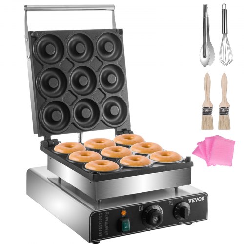 VEVOR Electric Donut Maker, 9 Holes Commercial Donut Machine, 2000W Electric Doughnut Machine, Double-Sided Heating Commercial Donut Maker, For Home &