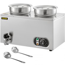 VEVOR 110V Commercial Food Warmer 8.4 Qt Capacity, 500W Electric Soup Warmer Adjustable Temp.86-185?, Stainless Steel Countertop Soup Pot with Tap, Bain Marie Food Warmer for Cheese/Hot Dog/Rice