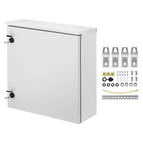 

VEVOR Electrical Enclosure, 24x24x8in, NEMA 4 Outdoor Enclosure, IP65 Waterproof & Dustproof Cold-Rolled Carbon Steel Hinged Junction Box for Outdoor Indoor Use, with Rain Hood