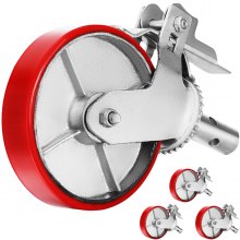 VEVOR Scaffolding Wheels Set of 4, 8" - Scaffolding Casters Heavy Duty, 4400 Lbs Per Set - Locking Stem Casters with Brake, Red Polyurethane - Replacement for Scaffold, Shelves, Workbench